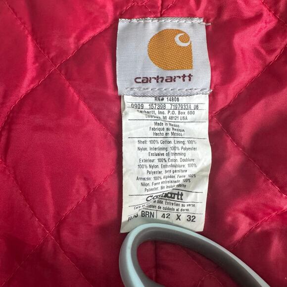 Carhartt Dungarees 42x32 Tan Overalls Quilted Duck Bib Double Knee Distressed - Picture 8 of 10